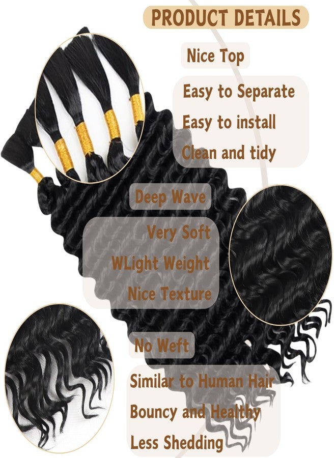 FCHLHFC Deep Wave Bulk Hair 6 Bundles/Pack 200g 20 Inch No Weft Deep Wave Bulk Hair for Braiding Extensions for Boho Braids Natural Black Wet and Wavy（Natural Black） - Image 3
